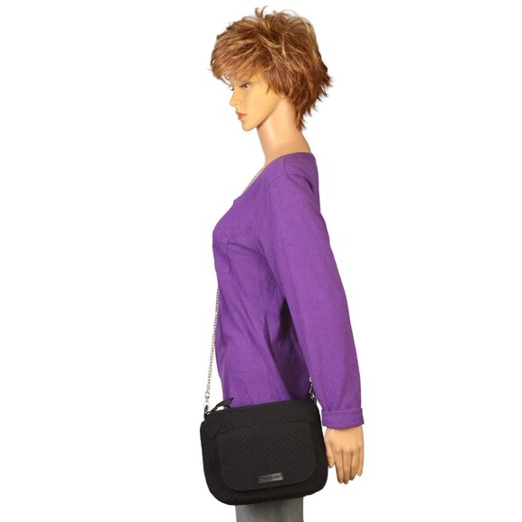 Vera Bradley Black Quilted Crossbody Chain Strap w/Leather Trim Nice - Picture 12 of 12